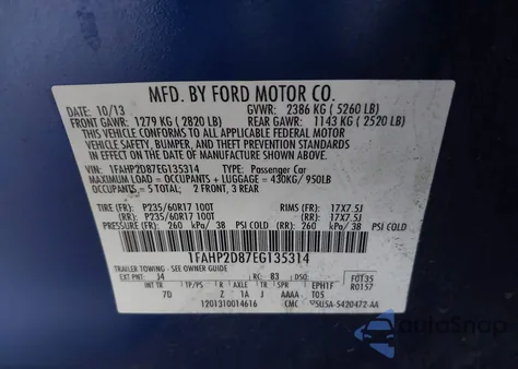 2014 Ford Taurus Se z USA, uszkodzony, nr VIN 1FAHP2D87EG135314